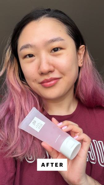 Allure commerce editor Sarah Han applying the Beauty of Joseon Red Bean Water Gel